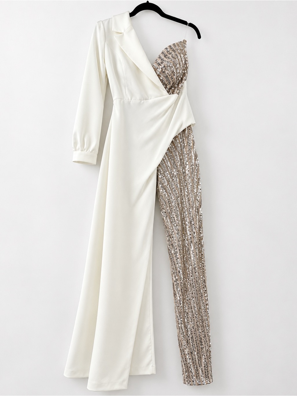 Fashion Nova Charlotte Sequin Jumpsuit in White